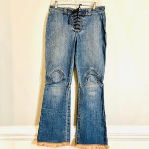 Upcycled Urban Outfitter Lace UP Jeans with Fringe Detail-  28